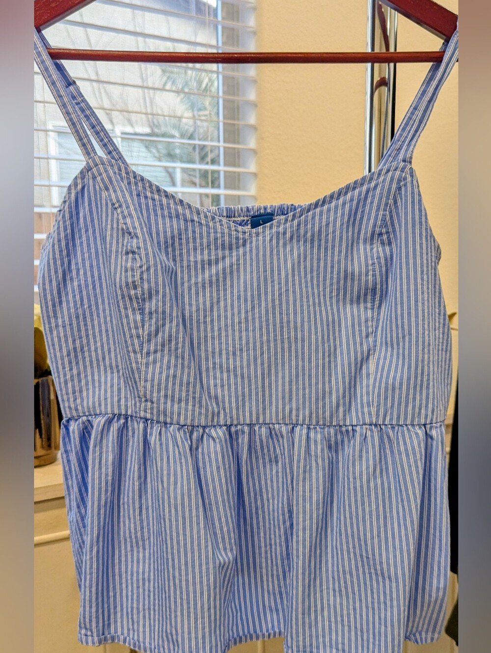 Old Navy Blue and White Striped Peplum Cami
